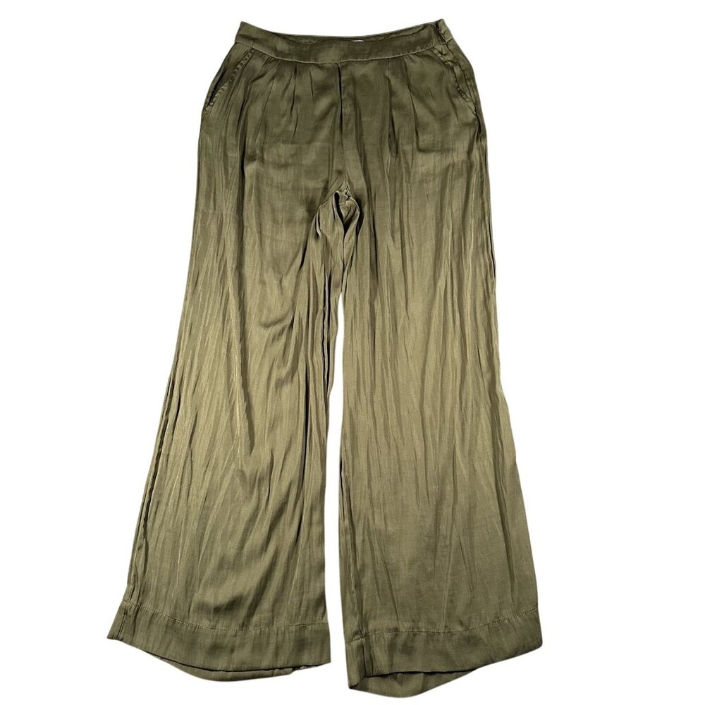 Halston Pants Womens Small Olive Green Wide Leg Pleated Polyester Lined‎ Pockets